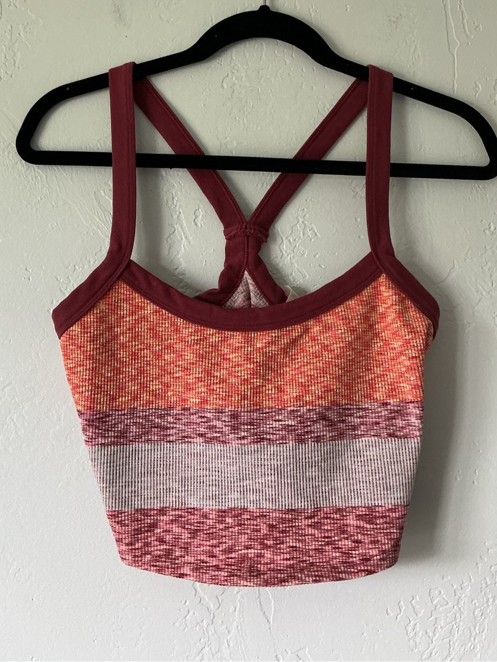 NWT FP Movement Striped Knit Strappy Back Cropped Tank in Electric Sunset Combo
